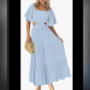 Leani Square Neck Light Blue Maxi Dress with Cutout Waist size S